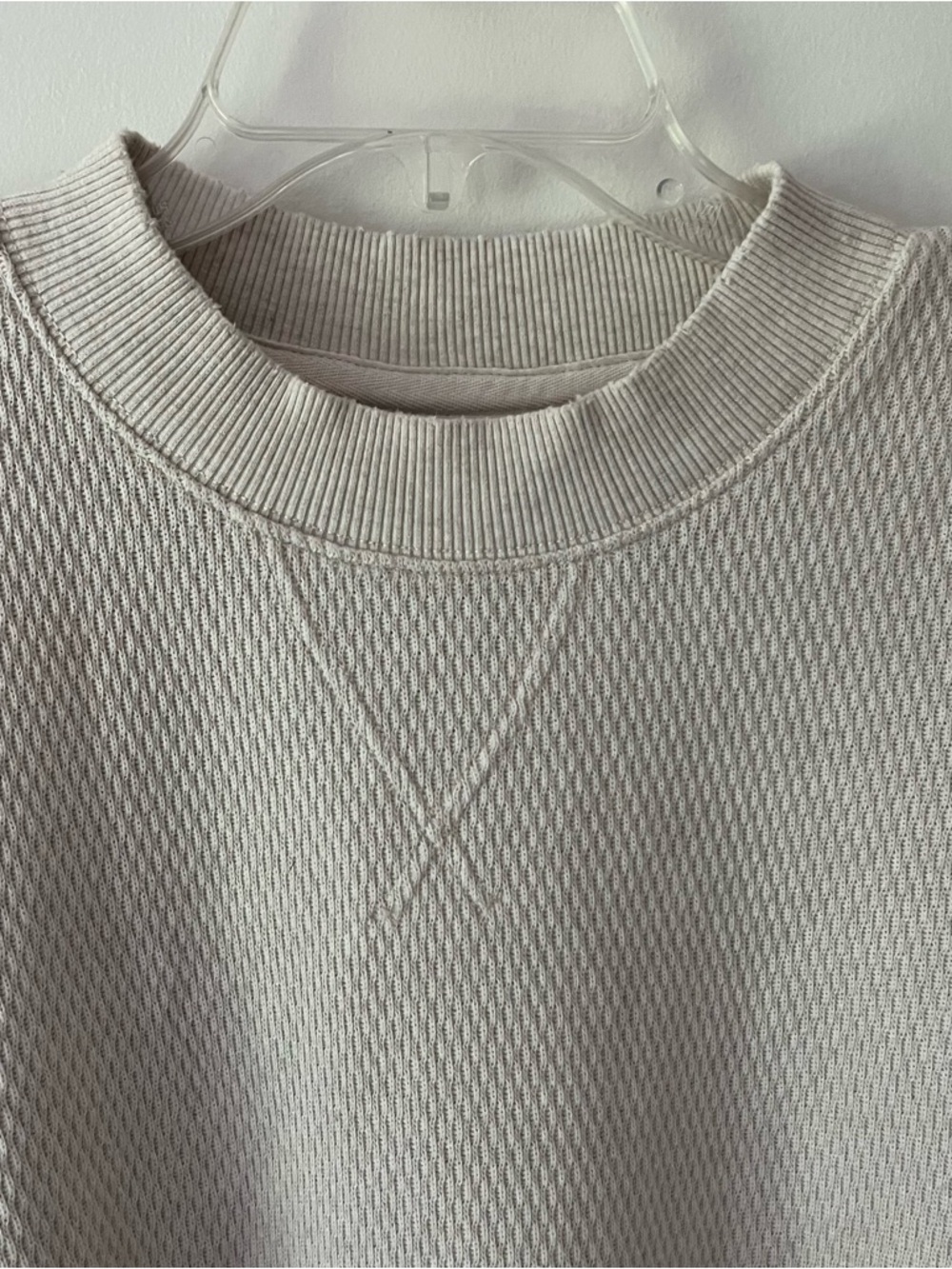 Aerie Slouchy Oversized Waffle Knit Shirt Beige Mock Neck View 3